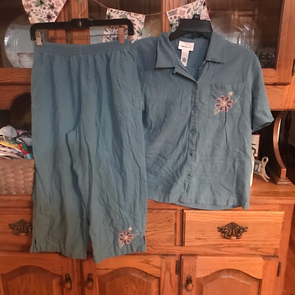 Blue Embroidered Shirt and Pants set